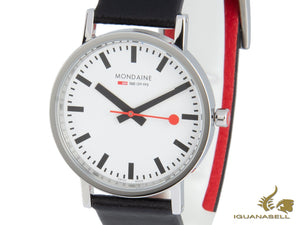 Montre à quartz classique Mondaine, acier inoxydable poli, verre minéral, 36 mm