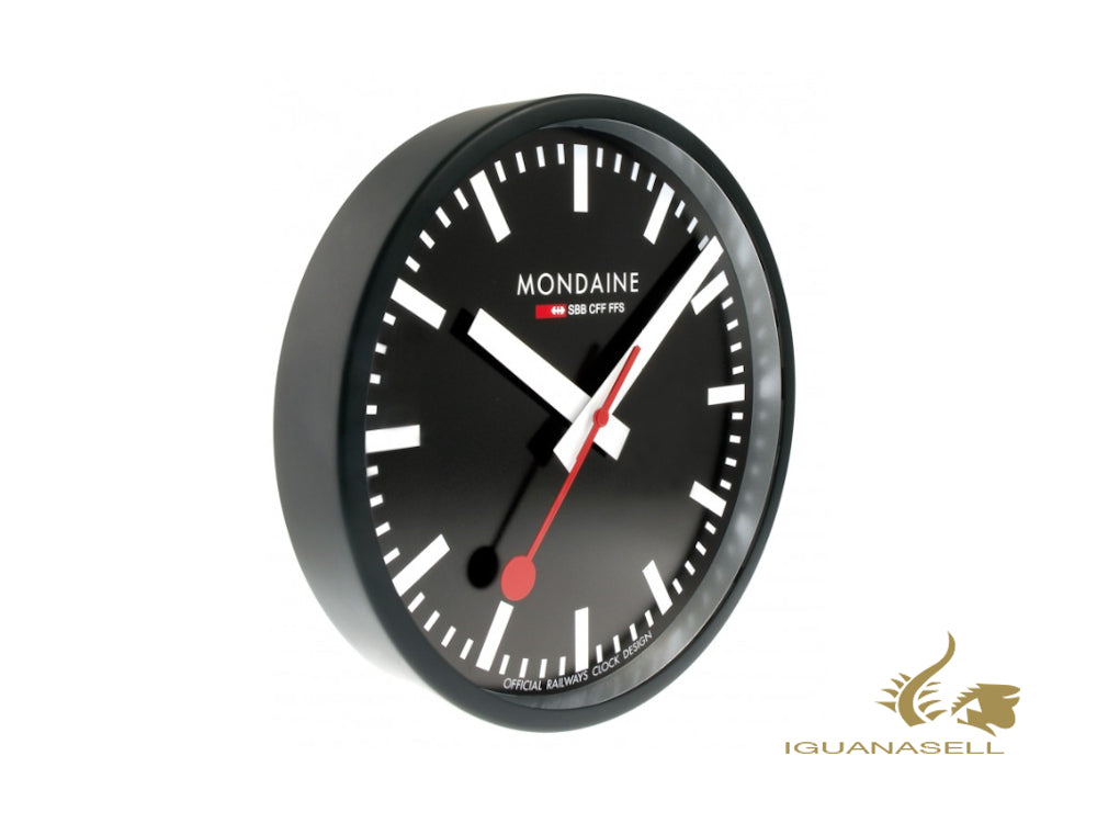 Mondaine Clocks Quartz Watch, Aluminium, Black, 25cm, A990.CLOCK.64SBB