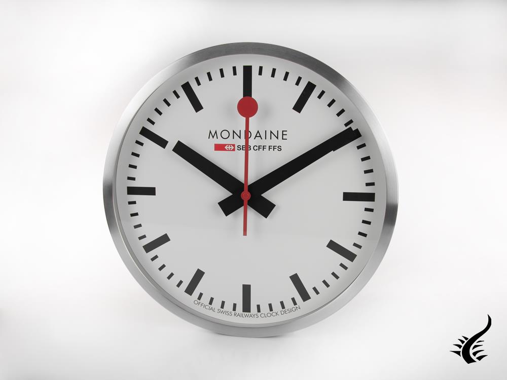 Horloge à quartz Mondaine Clocks, aluminium, blanc, 40 cm, A995.CLOCK.16SBB