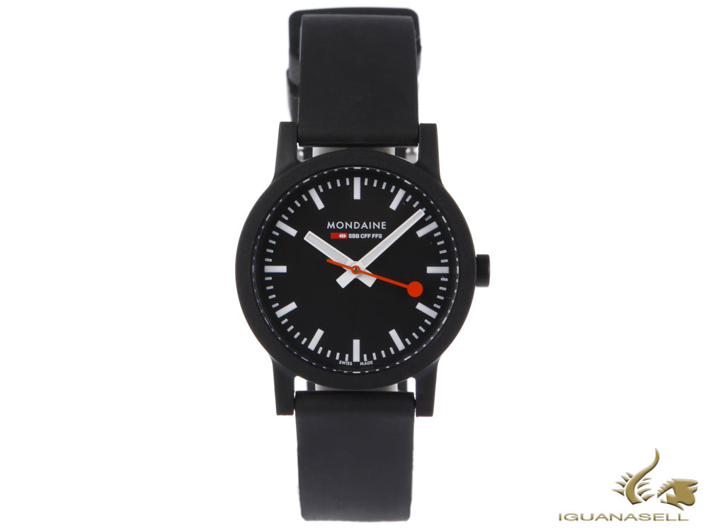 Montre à quartz Mondaine Essence, écologique - recyclée, noire, 32 mm, MS1.32120.RB