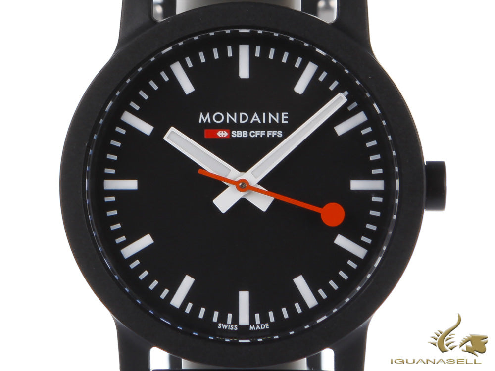 Montre à quartz Mondaine Essence, écologique - recyclée, noire, 32 mm, MS1.32120.RB