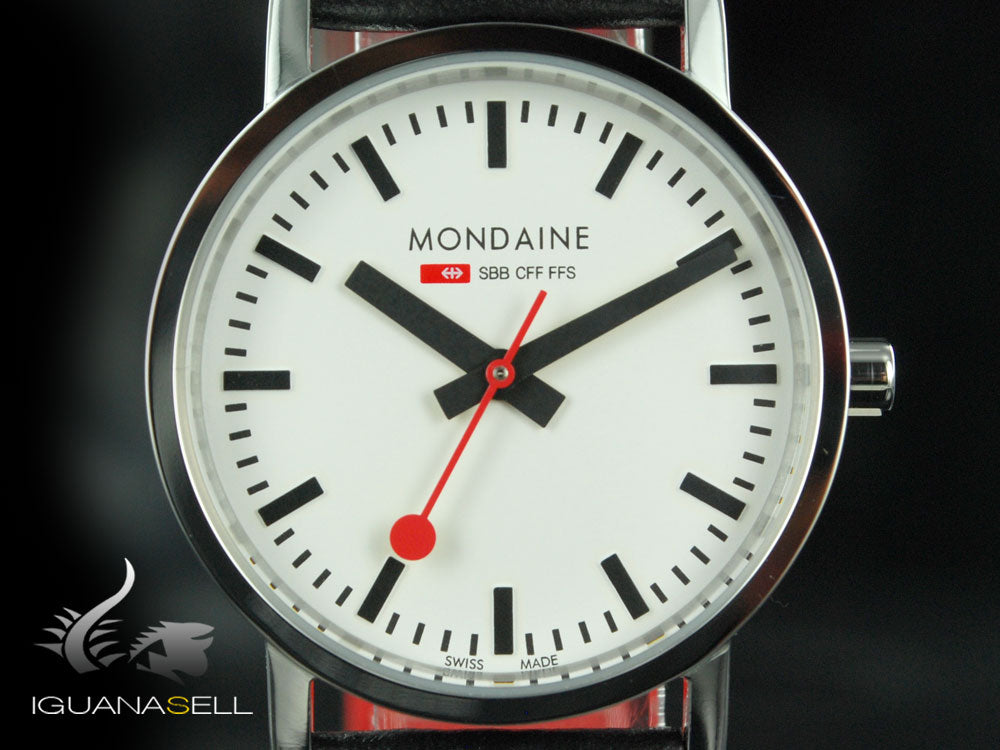 Montre à quartz classique Mondaine SBB, acier inoxydable poli, verre minéral, 30 mm