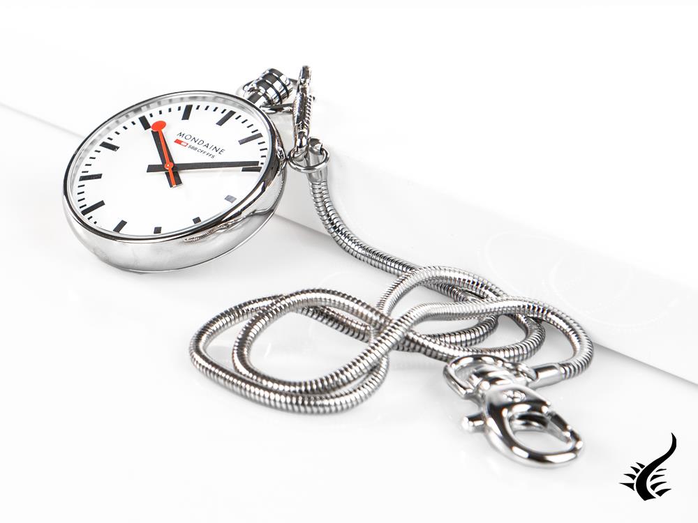 Mondaine SBB Evo Quartz Pocket Watch, Steel, White, 43 mm, A660.30316.11SBB