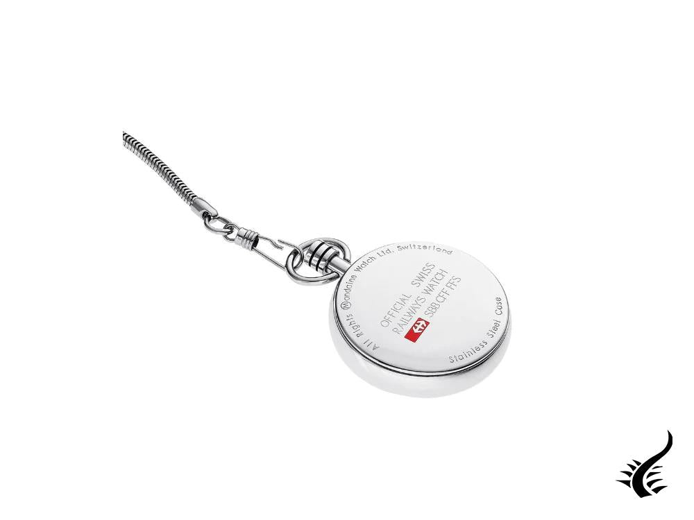 Mondaine SBB Evo Quartz Pocket Watch, Steel, White, 43 mm, A660.30316.11SBB