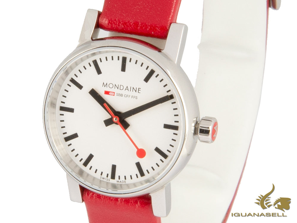 Montre à quartz Mondaine SBB Evo2 Petite, blanche, 26 mm, bracelet en cuir, MSE.26110.LC