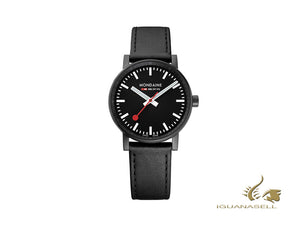 Montre à quartz Mondaine SBB Evo2, PVD, noire, 35 mm, bracelet en cuir, MSE.35121.LB