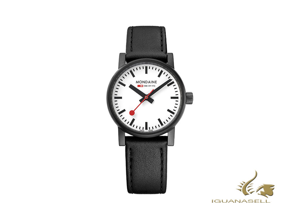 Montre à quartz Mondaine SBB Evo2, PVD, blanche, 30 mm, bracelet en cuir, MSE.30111.LB