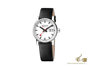 Montre à quartz Mondaine SBB Evo2, blanche, 30 mm, jour, bracelet en cuir, MSE.30210.LB