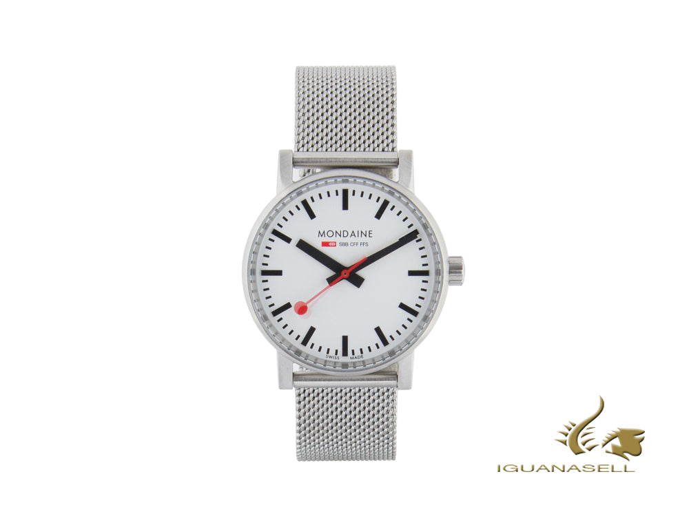 Montre à quartz Mondaine SBB Evo2, blanche, bracelet en maille, MSE.35110.SM