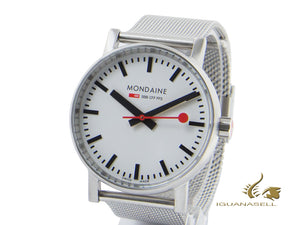 Montre à quartz Mondaine SBB Evo2, blanche, bracelet en maille, MSE.35110.SM