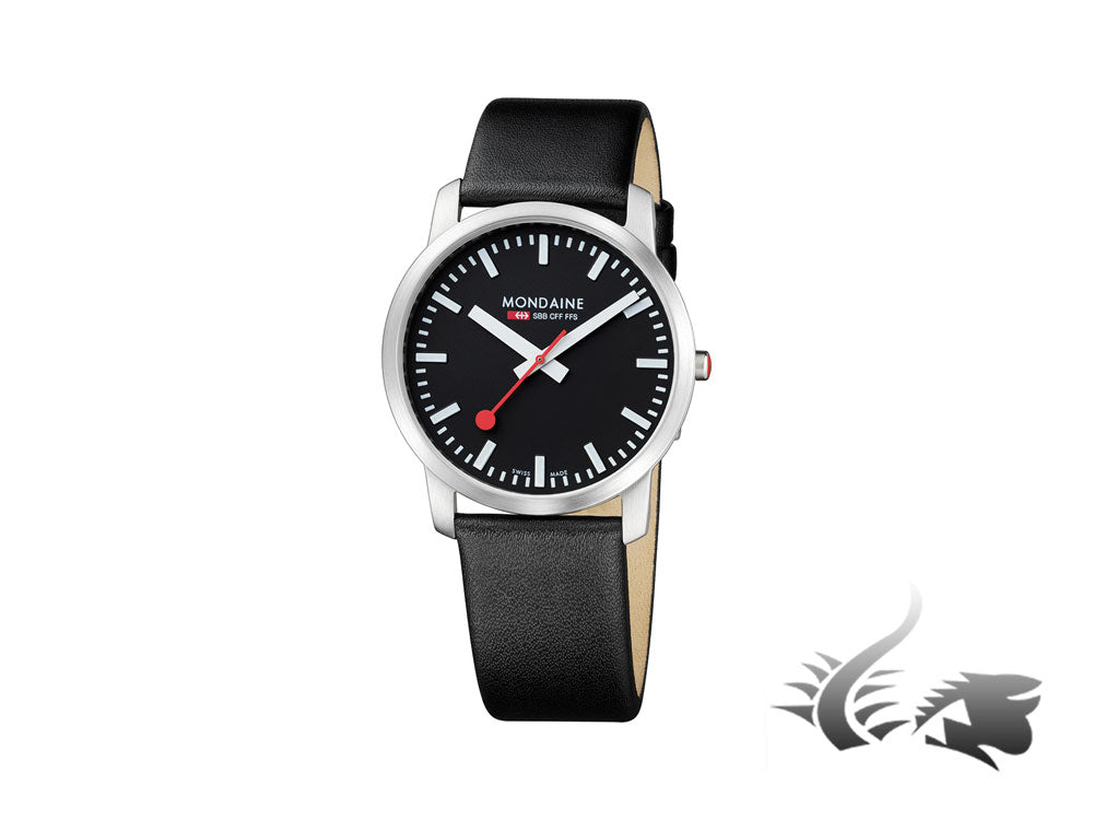 Montre à quartz Mondaine SBB Simply Elegant, acier inoxydable poli, noir, 41 mm