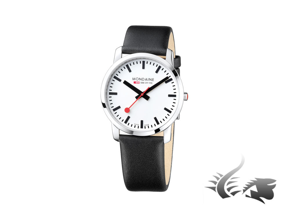 Mondaine SBB Simply Elegant Quartz watch, polished stainless, White, 41mm