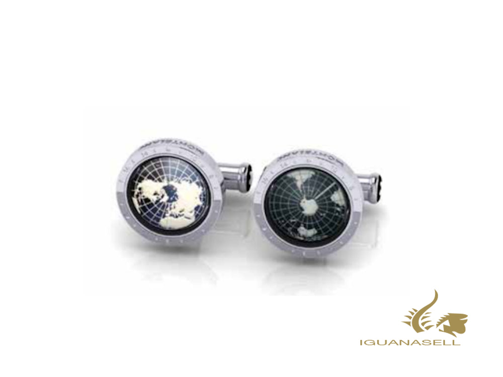 Boutons de manchette Montblanc 1858 Geosphere, acier poli, bleu, 126165