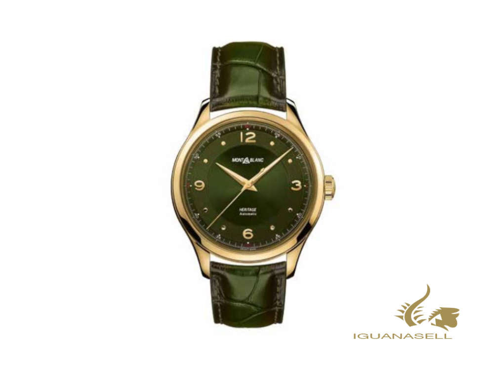 Montre automatique Montblanc Heritage, verte, 40 mm, bracelet en alligator, 126464