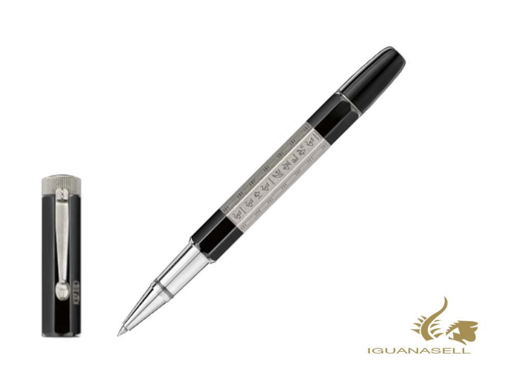Stylo roller Montblanc Heritage Egyptomania Doué, attributs platine, noir, 125485