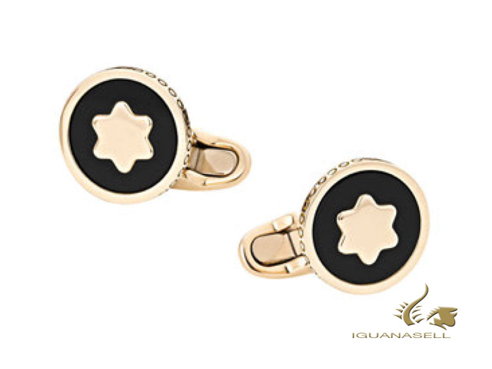 Montblanc Iconic Cufflinks, Rose Gold, Onyx, Polished, 123773