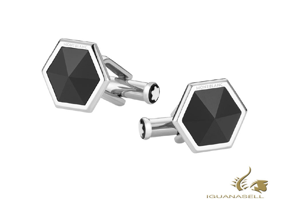 Montblanc Iconic Cufflinks, Stainless steel, Onyx, Polished, 118599