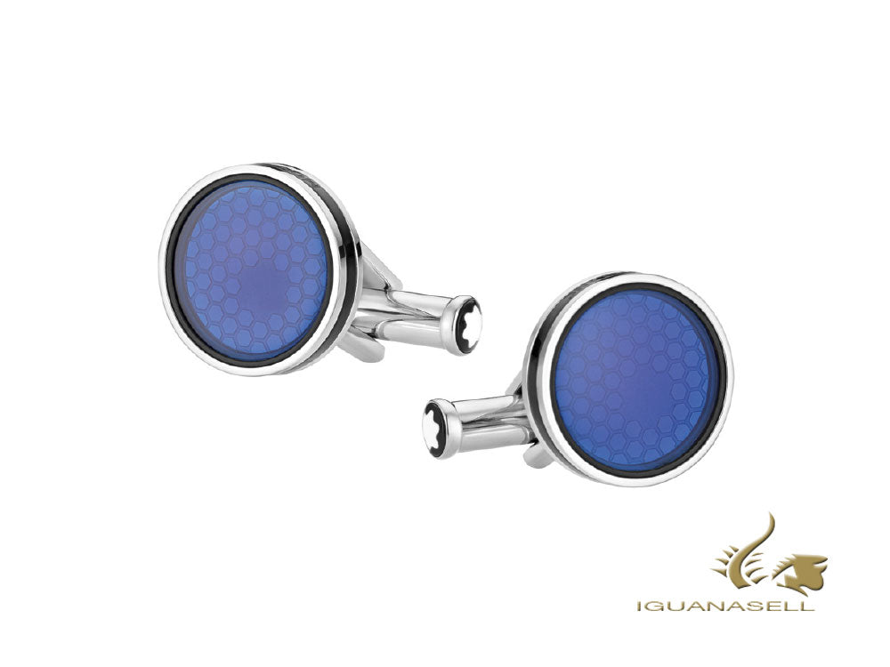 Montblanc Iconic Cufflinks, Stainless steel, PVD, Mineral glass, Blue, 118602