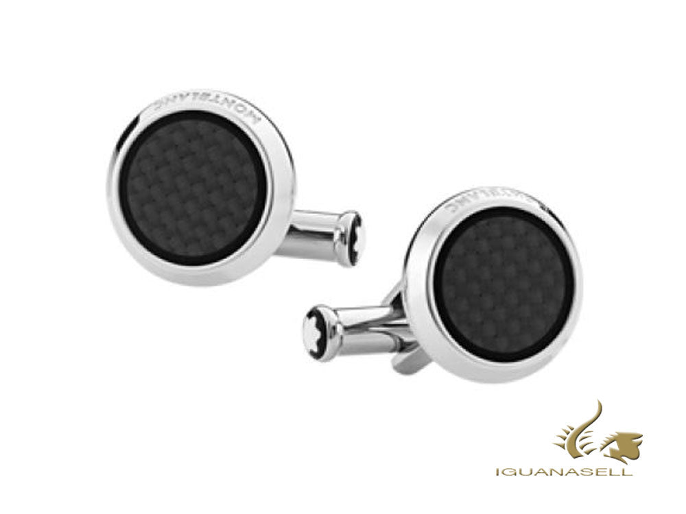 Boutons de manchette Montblanc Iconic, acier, PVD noir, poli, argent, 124295