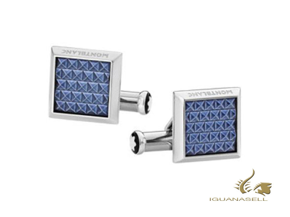 Montblanc Iconic Cufflinks, Steel, Blue lacquer, Mat brushed, Blue, 123805