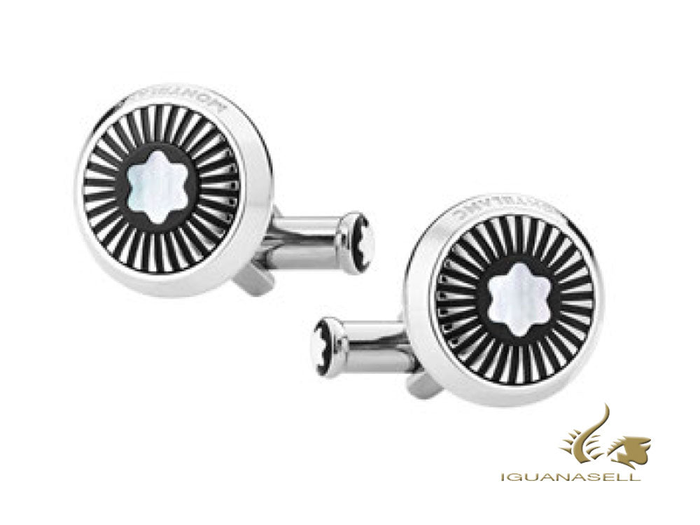 Montblanc Iconic Cufflinks, Steel, Mother of pearl, Polished, Black, 123809