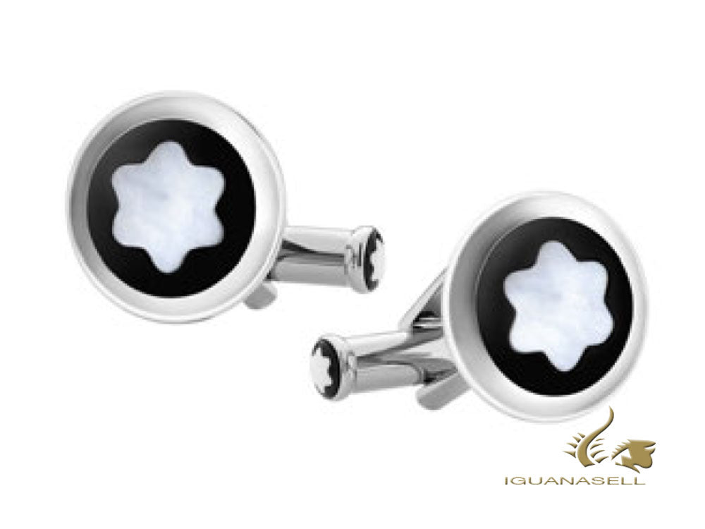 Montblanc Iconic Cufflinks, Steel, Mother of pearl, Polished, Black, 123810