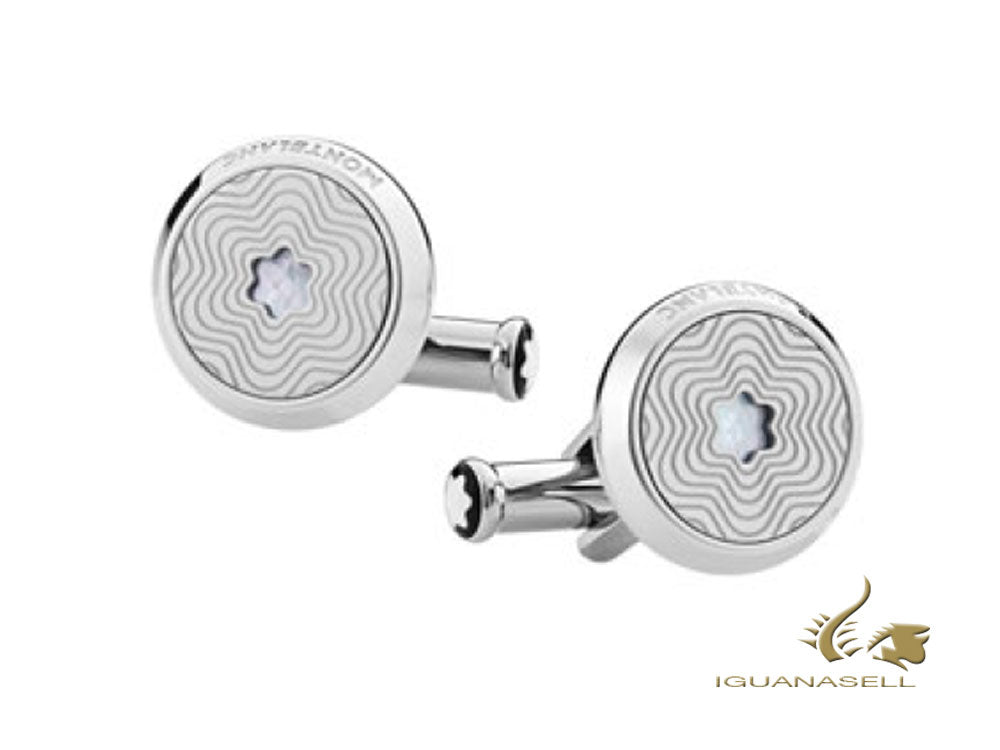 Montblanc Iconic Cufflinks, Steel, Mother of pearl, Polished, Silver, 123808