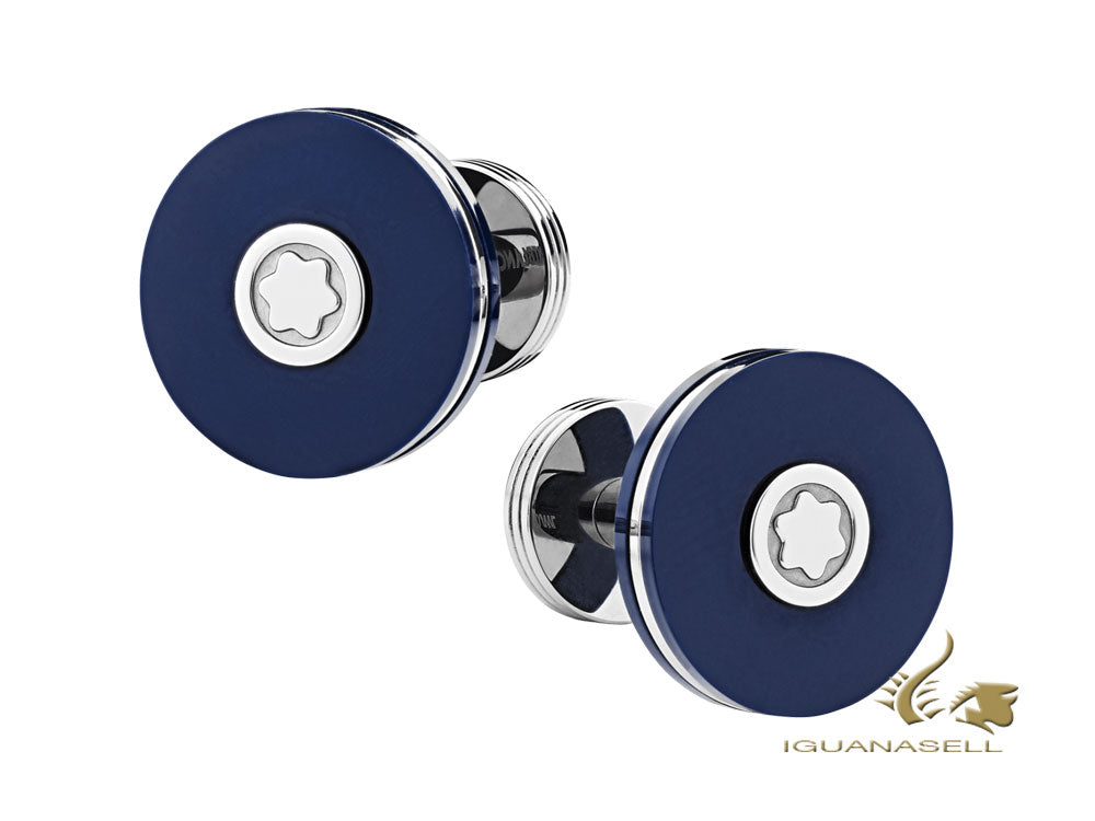 Montblanc Iconic Cufflinks, Steel, Precious resine, Blue, 123812