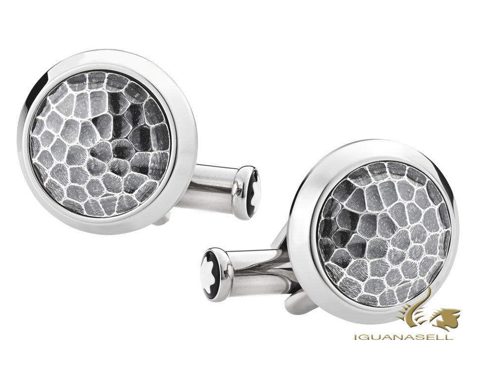 Montblanc Iconic Martelé Cufflinks, Steel, Brushed, 124207