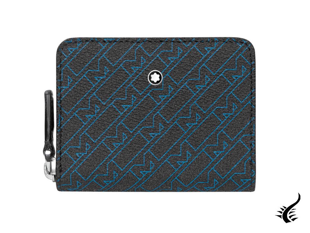 Porte-monnaie Montblanc M Gram 4810 avec fermeture éclair, cuir, coton, bleu, cartes, 127907