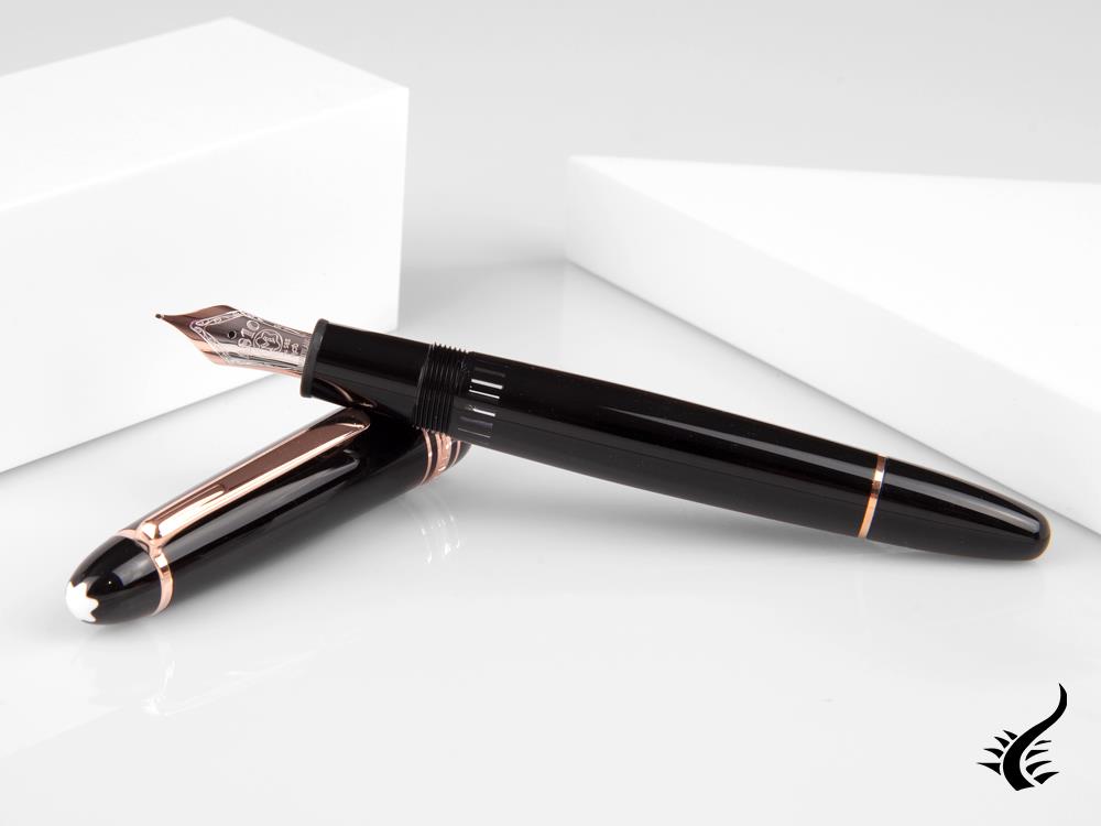 Stylo plume Montblanc Meisterstück, résine noire précieuse, or rose 14 carats