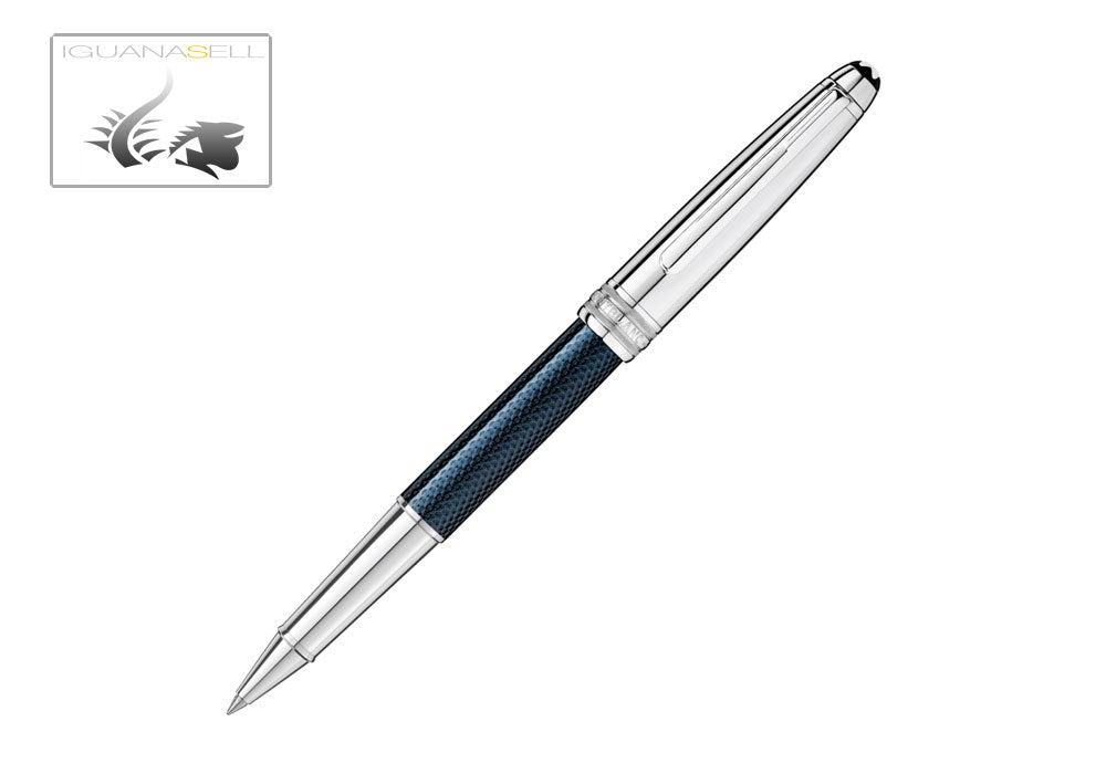 Stylo roller Montblanc Meisterstück, Laque, Plaqué platine, Bleu, 112894