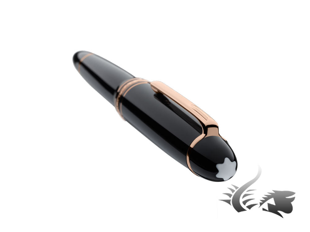 Stylo roller Montblanc Meisterstück, résine noire précieuse, bordure or rose