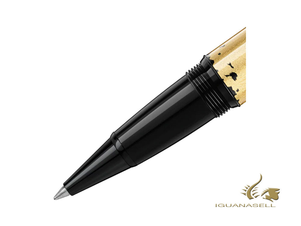 Stylo roller Montblanc Meisterstück Solitaire calligraphie feuille d'or, 119689