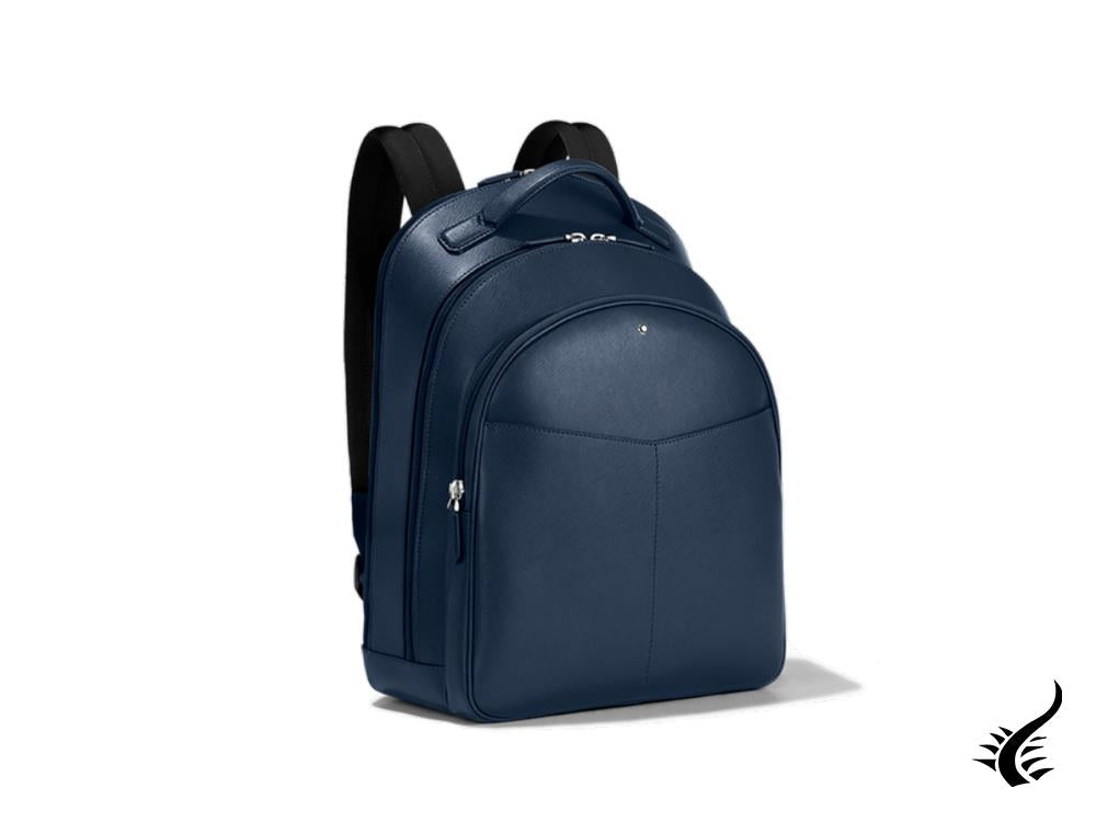 Sac à dos Montblanc Sartorial, cuir, cuir, bleu, zip, 128547