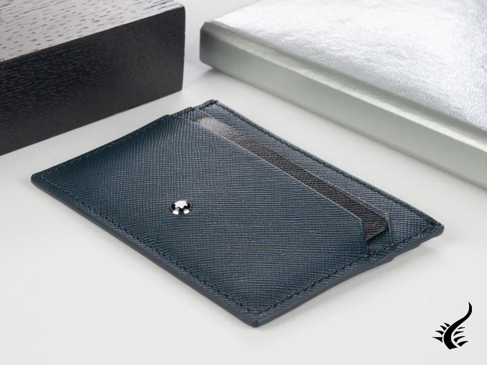 Montblanc Sartorial Credit card holder, Leather, Blue, 5 Cards, 128596