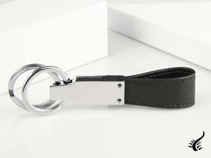 Montblanc Sartorial Key ring, Brass, Leather, Black, 2 Rings, 114627