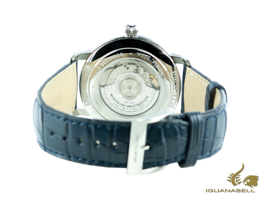 Montre automatique Montblanc Star Legacy, 42 mm, blanc et argent, bracelet Cayman, 117575