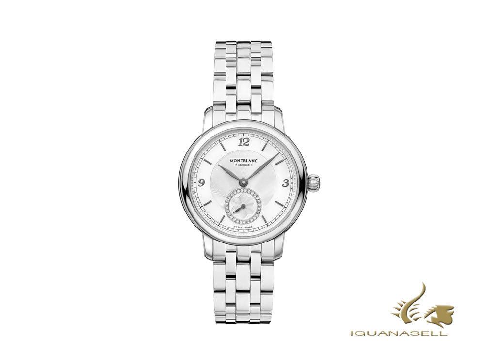 Montre automatique Montblanc Star Legacy Lady, 32 mm, blanche, diamants, 118535