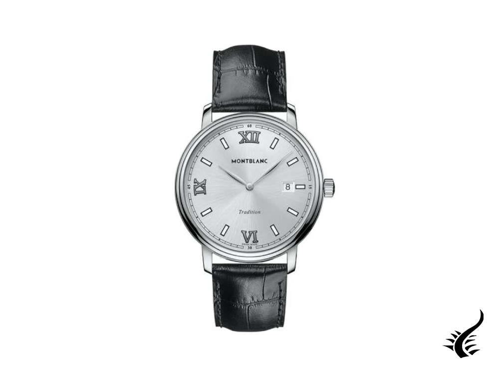 Montblanc Tradition Quartz Watch, 40 mm, Silver, Leather strap, 127775