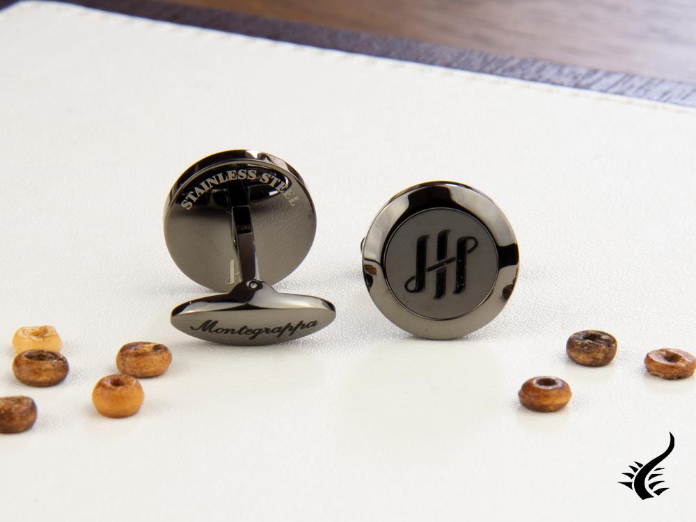 Boutons de manchette Montegrappa Classico Ambigram, acier inoxydable, IP Gun metal, IDA1CLLL