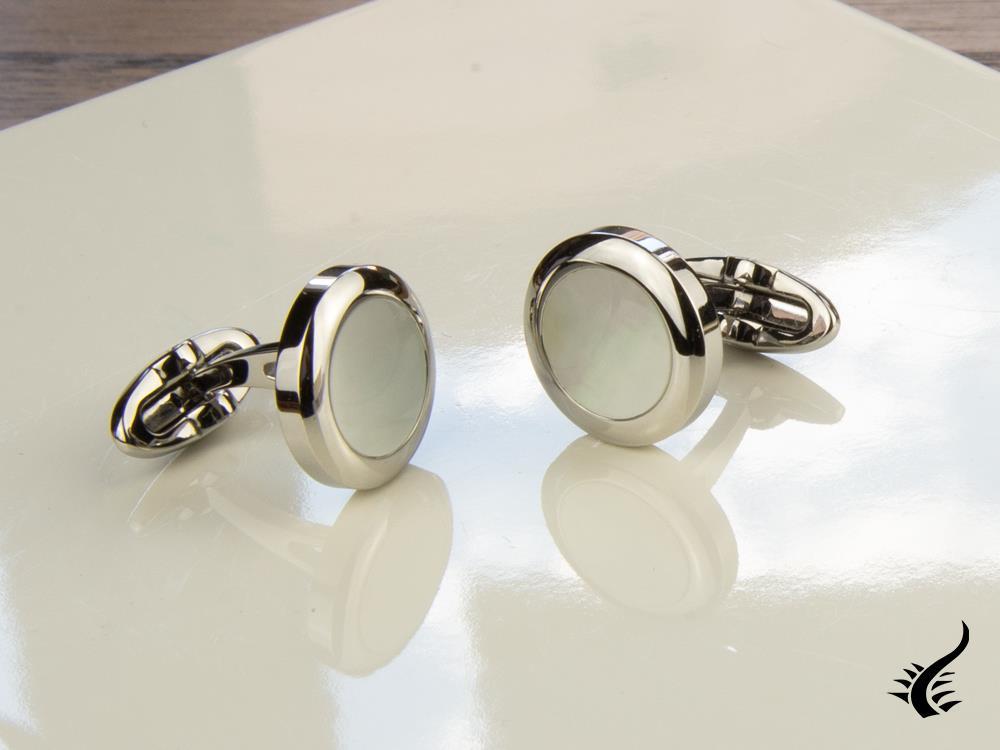 Montegrappa Classico Cufflinks, Stainless steel, White mother of pearl, IDCCCLSW