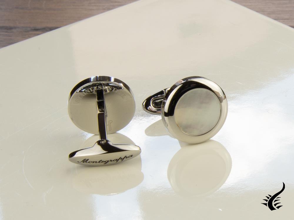 Montegrappa Classico Cufflinks, Stainless steel, White mother of pearl, IDCCCLSW