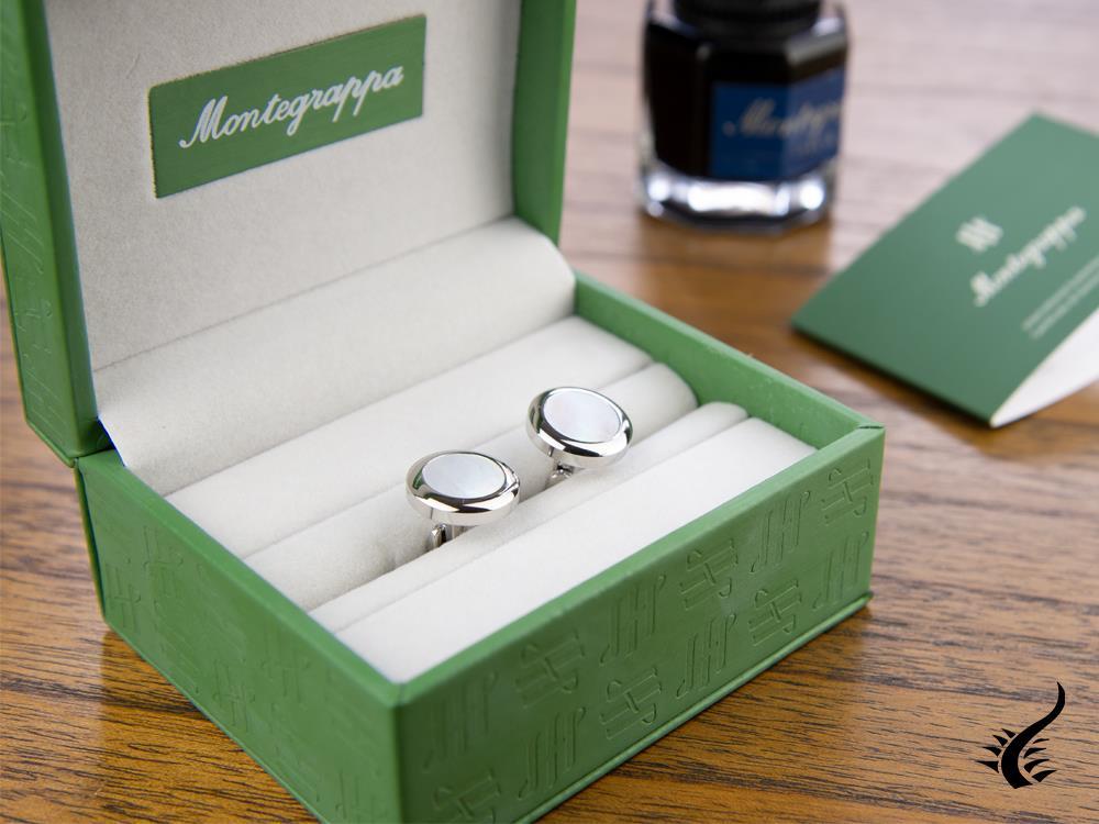 Montegrappa Classico Cufflinks, Stainless steel, White mother of pearl, IDCCCLSW