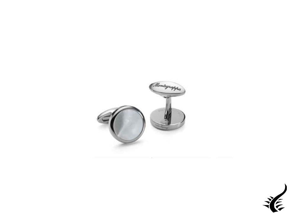 Montegrappa Classico Cufflinks, Stainless steel, White mother of pearl, IDCCCLSW