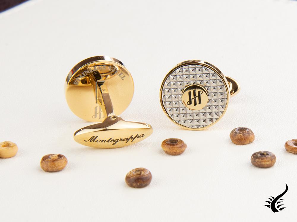 Boutons de manchette Montegrappa Clou Ambigram, acier inoxydable, or jaune IP, IDA3CLYS