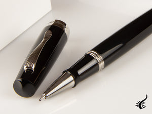 Stylo roller Montegrappa Elmo 02 Jet Black, résine, acier inoxydable, ISE2RRAC