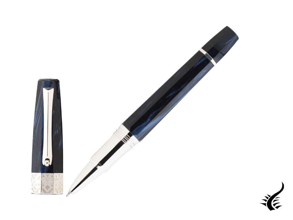 Stylo roller Montegrappa Extra Otto bleu foncé, celluloïd, bordure argentée ISE8TRCD