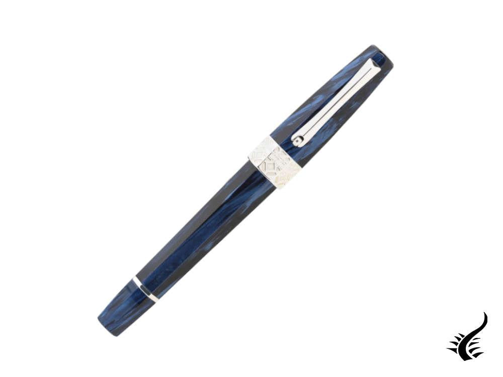 Stylo roller Montegrappa Extra Otto bleu foncé, celluloïd, bordure argentée ISE8TRCD