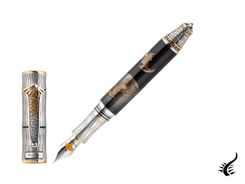 Montegrappa Kitcho Bat Fountain Pen, Silver, Limited Edition, ISKIN-03